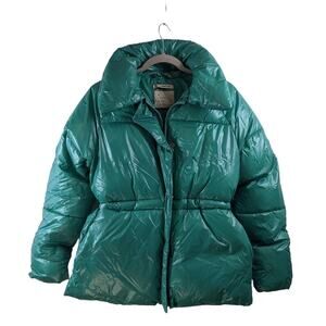 Wet Look Puffer Coat A New Day Jade XS Green Winter Zip‎ Up Puffy Cinch Jacket
